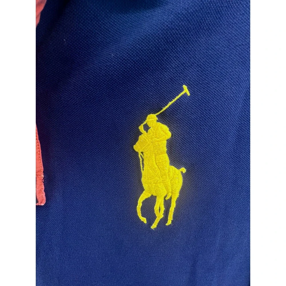 Polo Ralph Lauren Men 2XLT Colorblock Big Pony Polo Shirt Navy Blue Green Orange